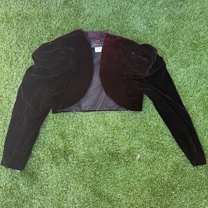 Vintage Velvet Cropped Bolero Jacket - Deep Maroon/ Warm Black